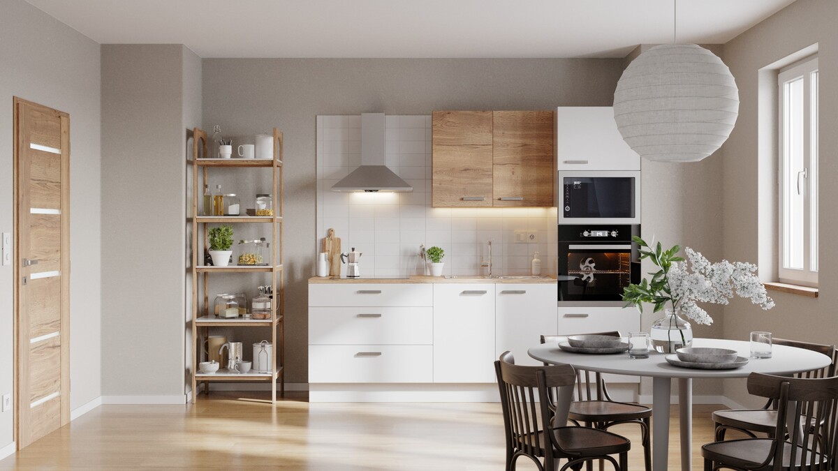 Kuchyňská linka Naturel 240 cm lesk bílá/dub EASYBLOK20BEZ Naturel