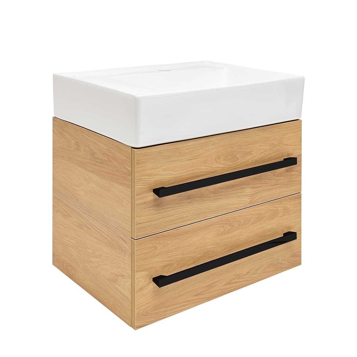 Koupelnová skříňka s umyvadlem a černou úchytkou SAT Cube Way 60x53x46 cm dub Hickory mat CUBE46C602DHSATCWL SAT