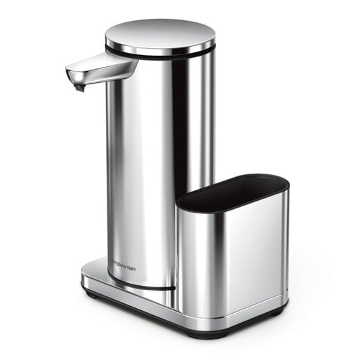 Simplehuman bezdotykový dávkovač mýdla – 414 ml + držák houbičky lesklá nerez dobíjecí ST1091 Simplehuman