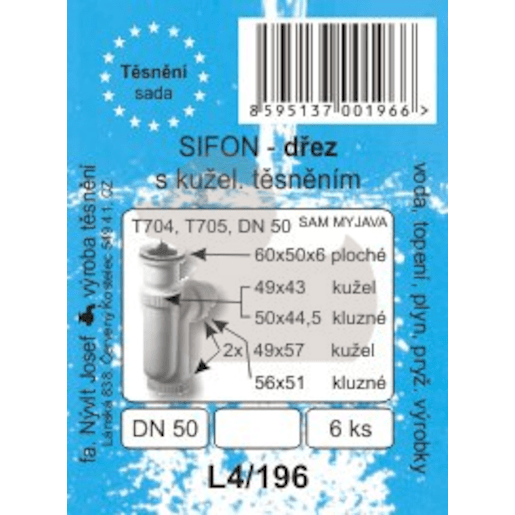 Těsnění L4/196 k dřez.sifonu DN50 sada L4196 Multi